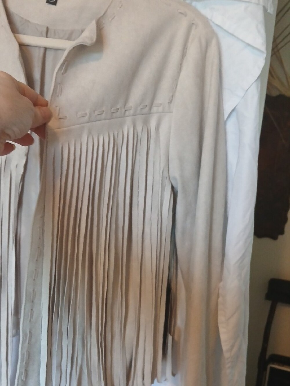 NWT Fun Rampage Cream Fringe Suede-Open Front Jacket (SEE VIDEO) - Picture 3 of 7